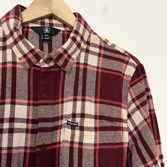 Volcom Leland Button Plaid Flannel Shirt Size M Red Country Southwestern Men's - Picture 5 of 9